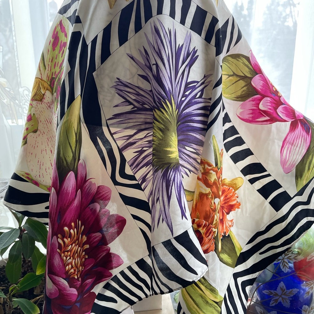 Vintage Echo Floral and Zebra Print Scarf 100% Silk
